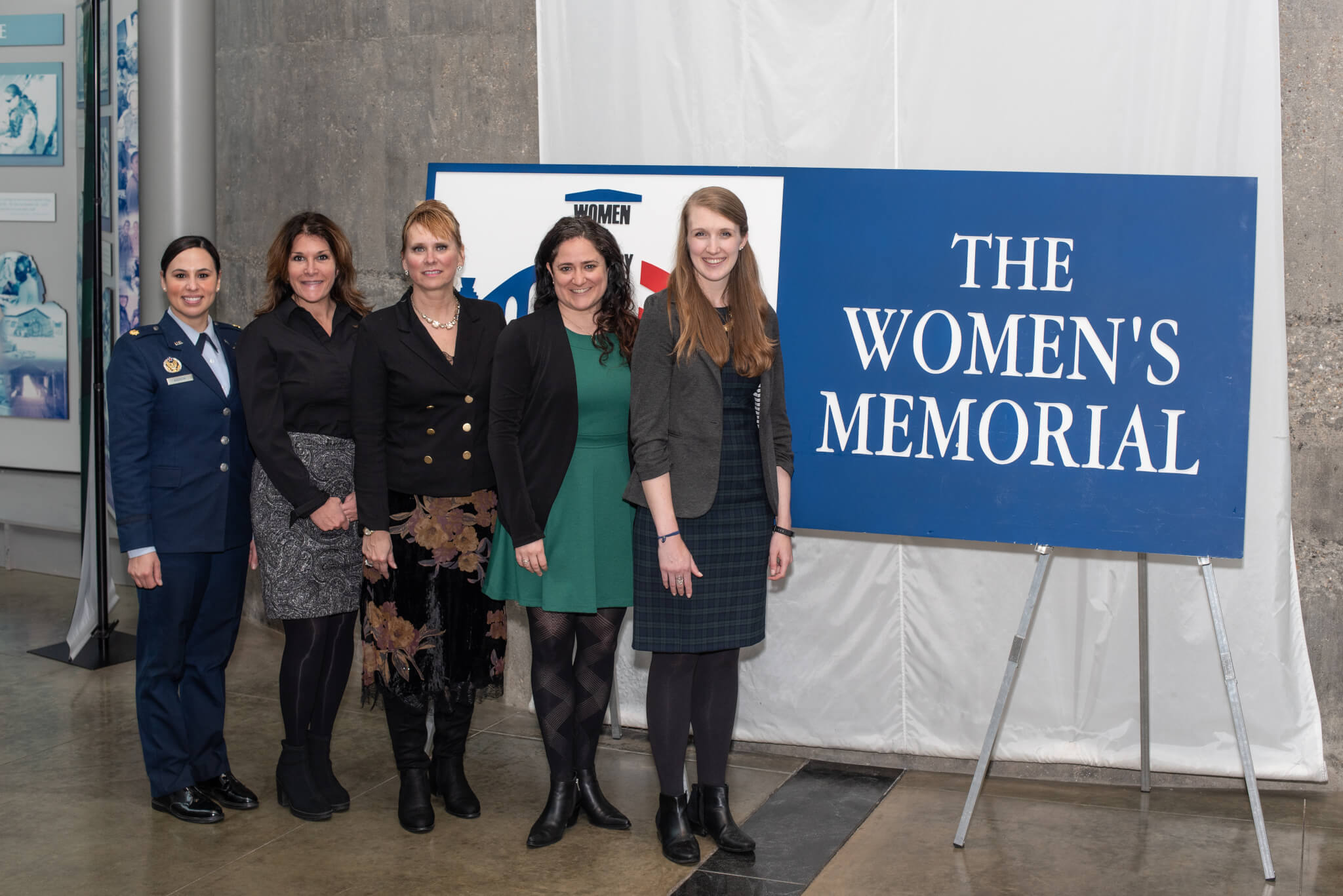 (From left to right) Maj. Alea Nadeem, Air Force Women’s Initiative Team Chief; Nancy Maher, PhD, Analyst VA Women’s Health Services; Michelle Padgett, Director, Warrior Wellness and Policy Integration, Assistant Secretary of the Air Force (Manpower and Reserve Affairs); Emily Barkin, VA Women’s Health Transition Training Evaluation Lead; Tory Gentry, VA Women’s Health Transition Training Communications Lead. Photo by Emma McClary.