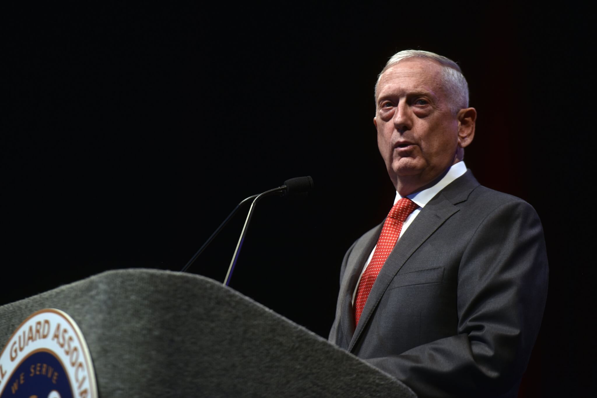 Then-Secretary of Defense Gen. James Mattis addresses National Guard leaders in 2018. Photo by Sgt. 1st Class Jim Greenhill)