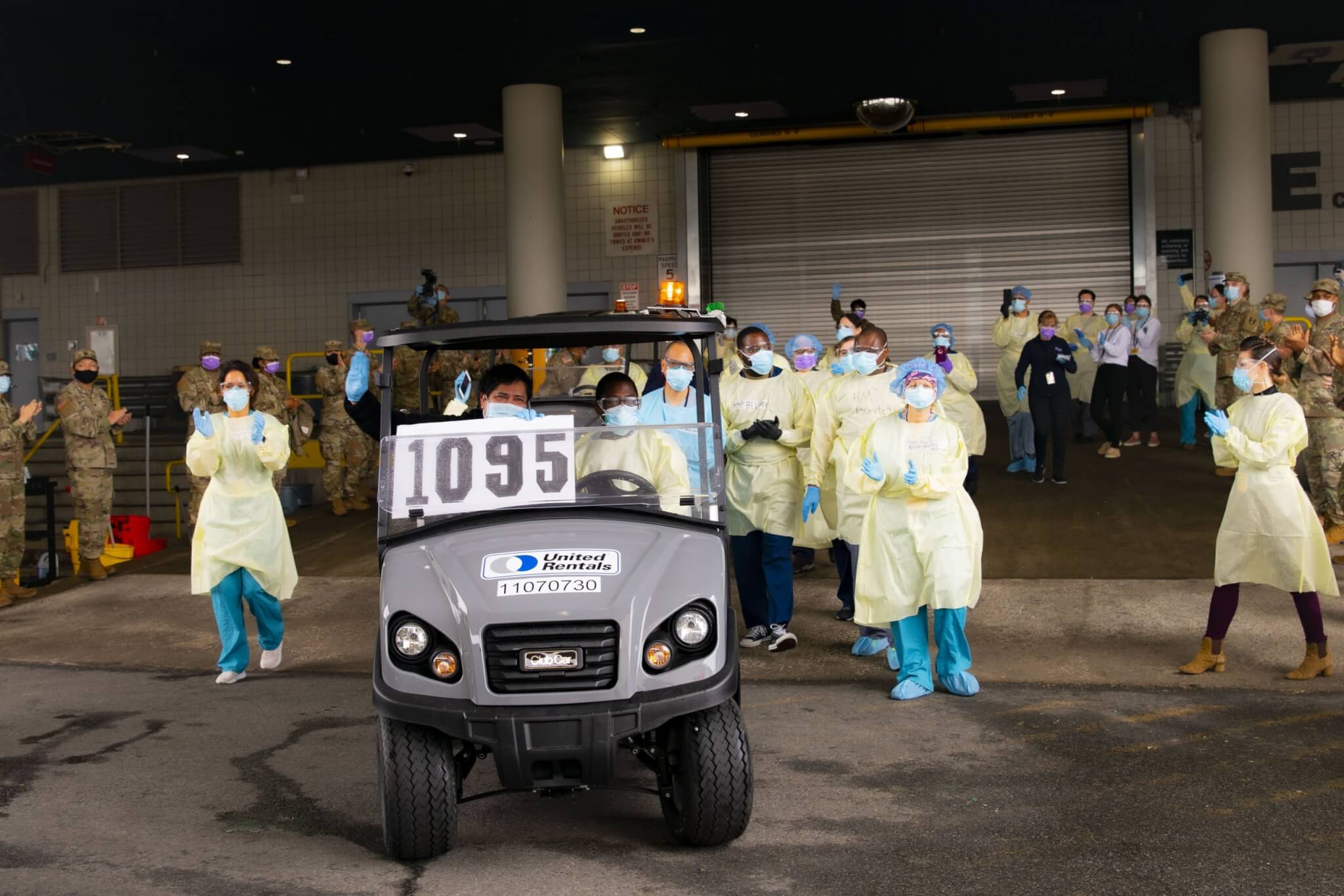 Jorge Rodriguez, the 1,095th and final COVID-19 patient was treated and released at the Javits Medical Station and receives a sendoff by the COVID-19 responders. Photo by 1st Lt. Lauren Warner.