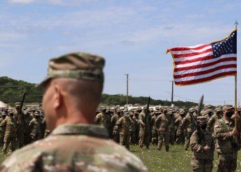 Col. Alan Gronewold, Task Force Phoenix commander, addresses his Soldiers at North Fort Hood, Texas, April 18, 2021. (U.S. Army National Guard photo by Maj. Jason Sweeney)