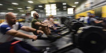 Staff Sgt. Matt Cable, a security forces defender with the Montana Air National Guard, practices rowing for the 2022 Invictus Games. Photo by Sgt. 1st Class Whitney Hughes