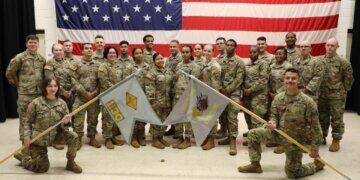 Soldiers from Nashville’s 1130th Finance Management Support Detachment pose for a photograph at the Tennessee National Guard’s Joint Forces Headquarters prior to departing Tennessee in September, on the first leg of a year-long deployment to the Middle East. Photo by Lt. Col. Darrin Haas